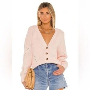 TULAROSA NWT Revolve $218 Natalia ribbed Cardigan Sweater Baby Pink sz S